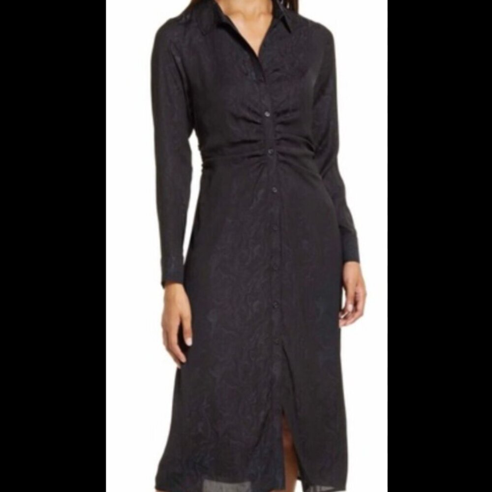 Halogen | Black and Gray Patterned Midi Shirt Dress Size Medium